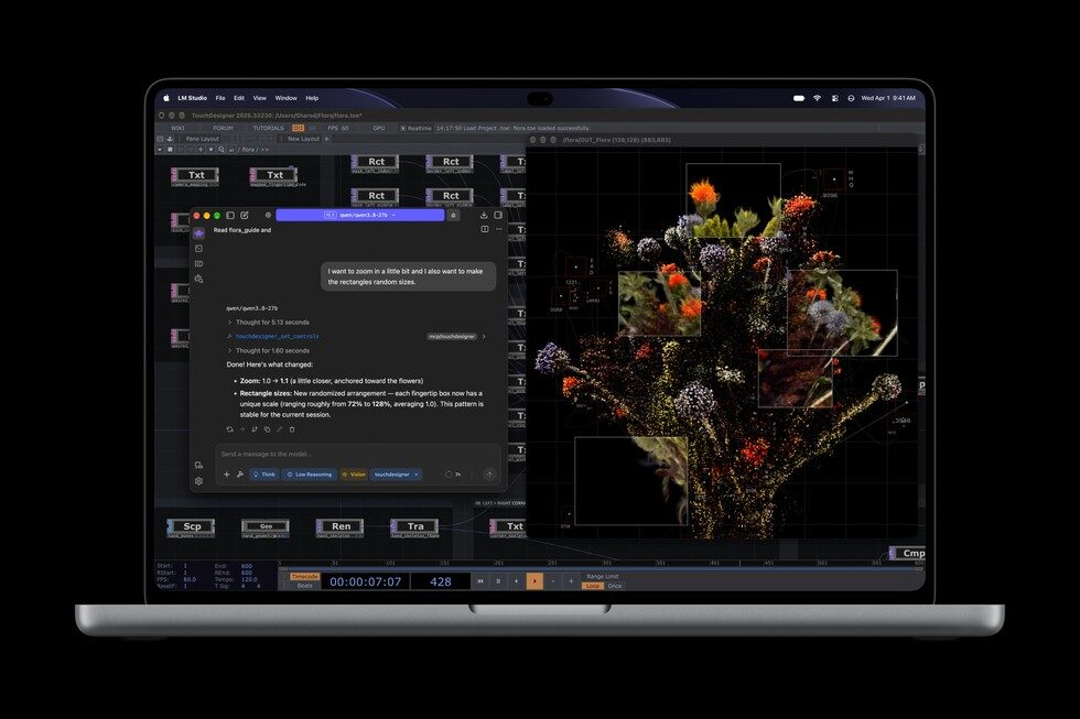 LM Studioで大規模言語モデルをローカル実行する様子(画像: Apple)